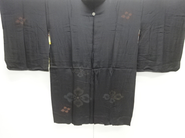 大正ロマン　錦紗　花菱模様織出し漆一つ紋絵羽織